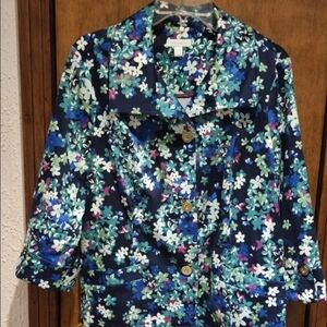 Charter Club Women’s L Long Sleeve Blazer Navy Blue Green Purple Floral.